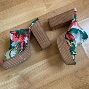 ASOS Tropical print stacked platform mules